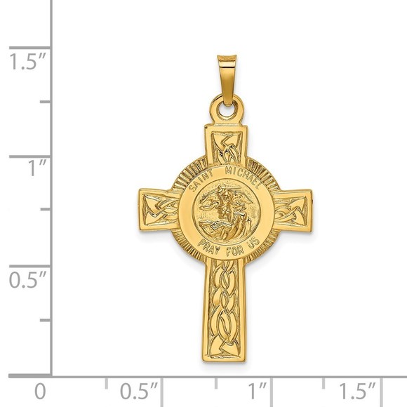 14k Cross w/St. Michael Medal Pendant - Picture 2 of 4